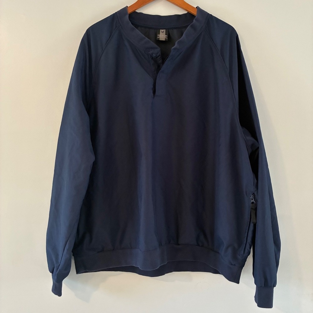 Nike Golf Windbreaker Mens XXL Navy Blue Pullover Pockets Mock Neck Swoosh Sport
